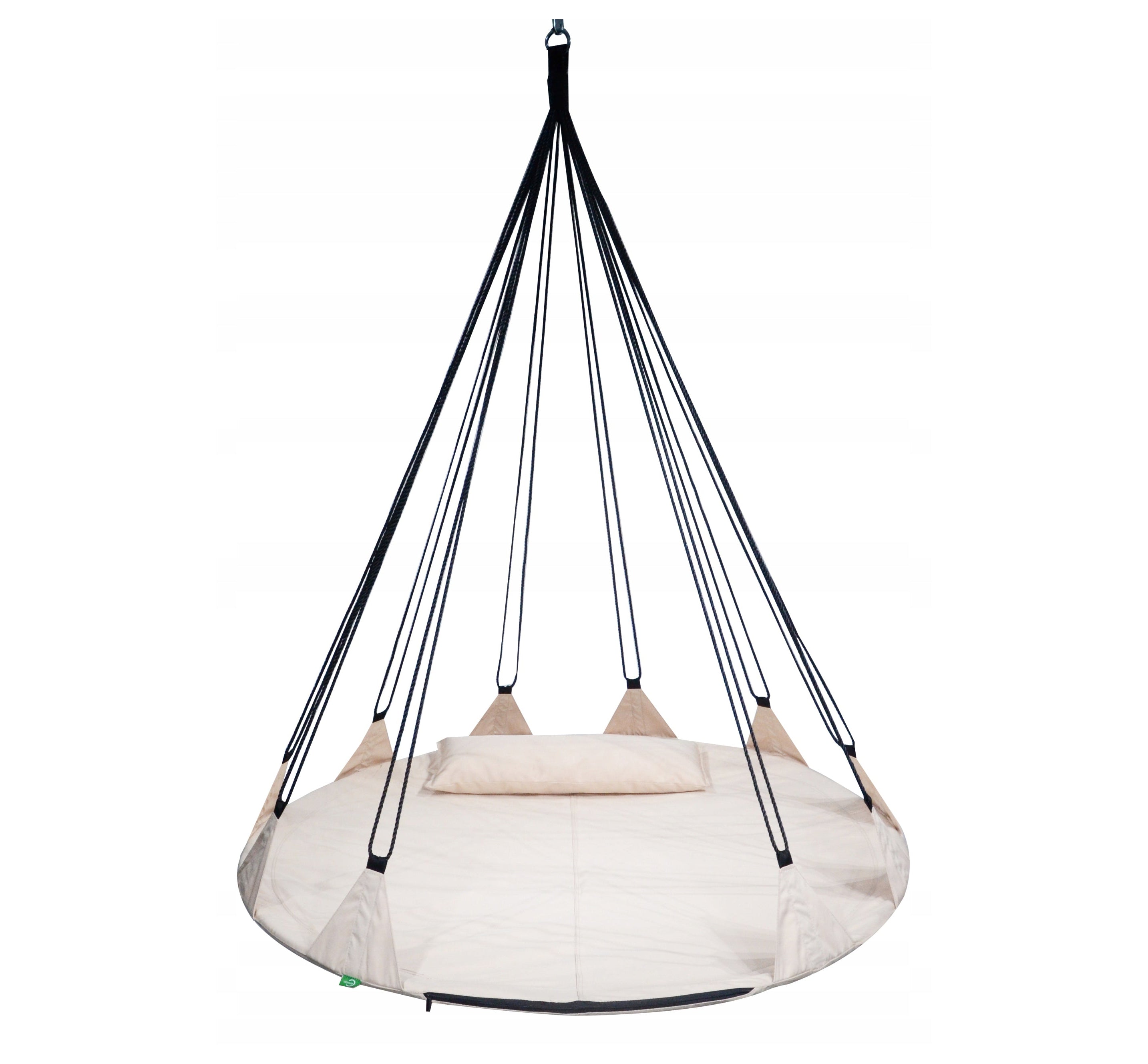 Leagan/balansoar suspendat, Zola, diametru 150 cm, cu perna, greutate suportata 150 kg, franghii montare, Oxford 600D, bej Leagan/balansoar suspendat, Zola, diametru 150 cm, cu perna, greutate suportata 150 kg, franghii montare, Oxford 600D, bej